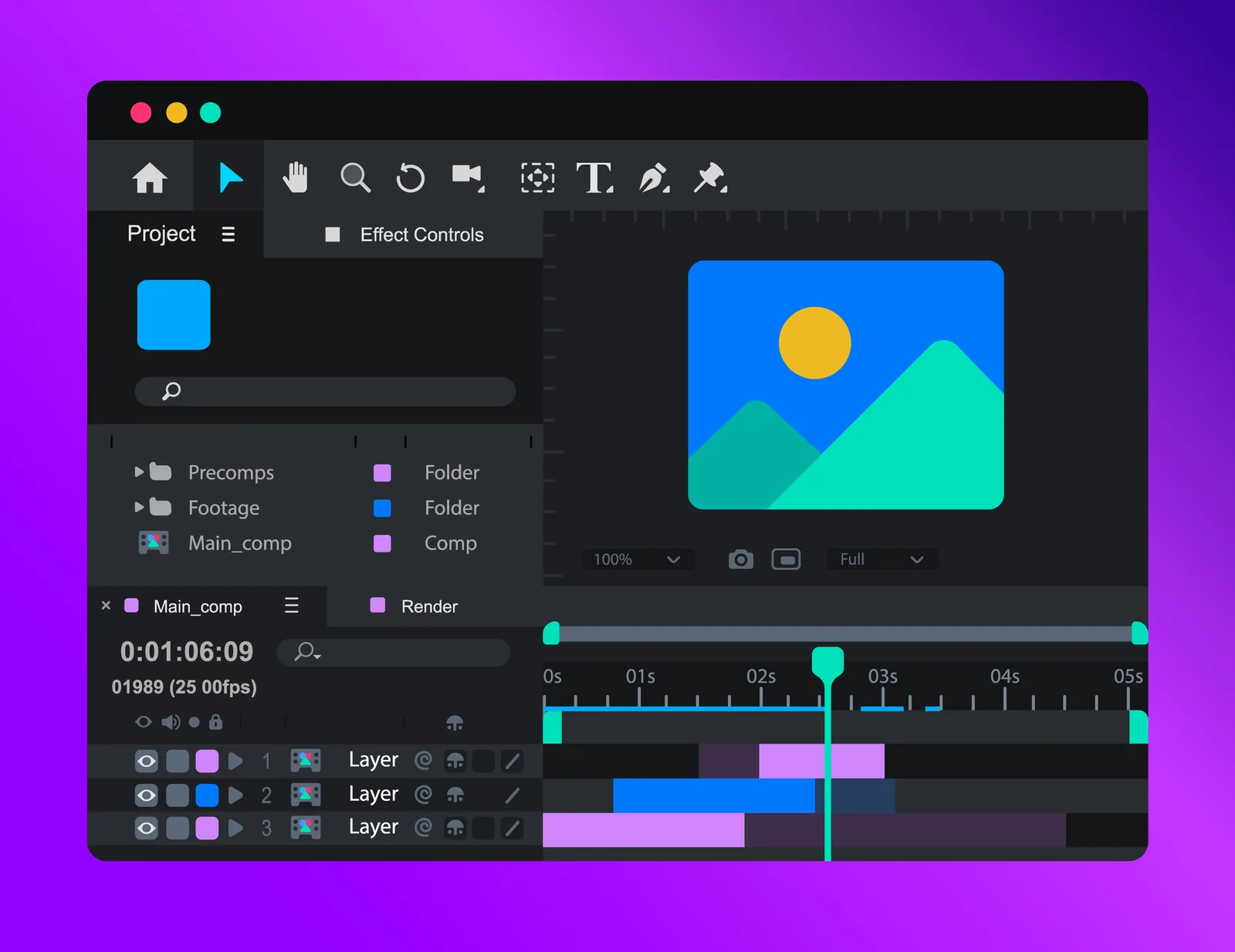 Adobe After Effects workspace — Comp · Layers
